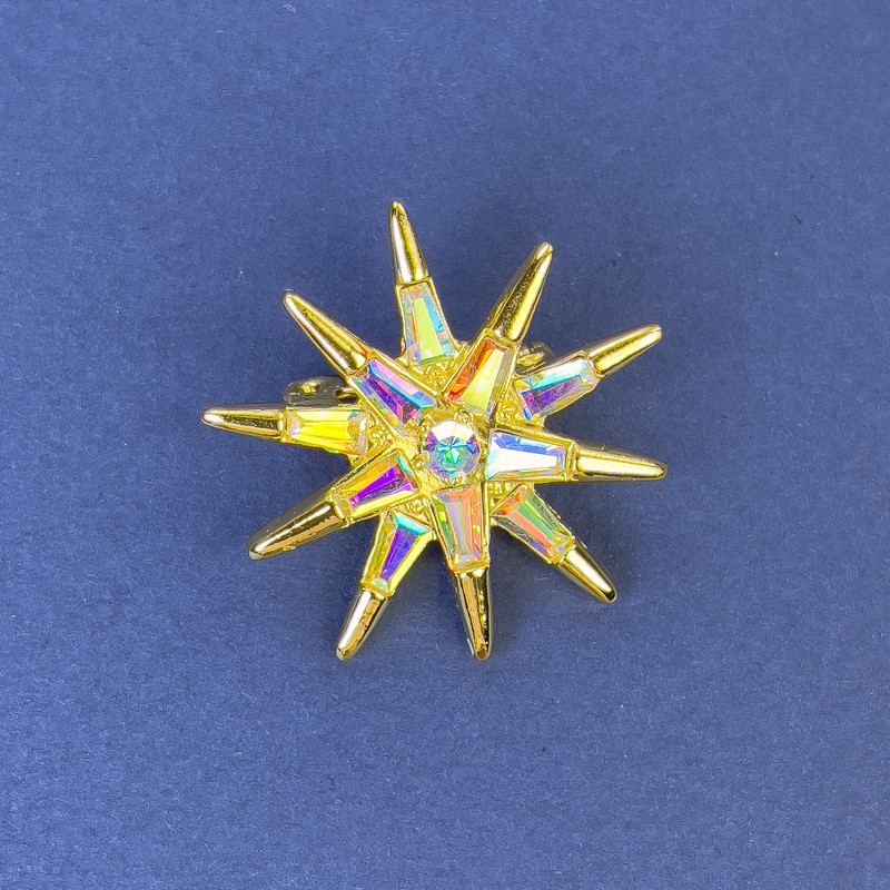 Brož hvězda se duhovými kamínky, zlatistý kov, 30 mm+