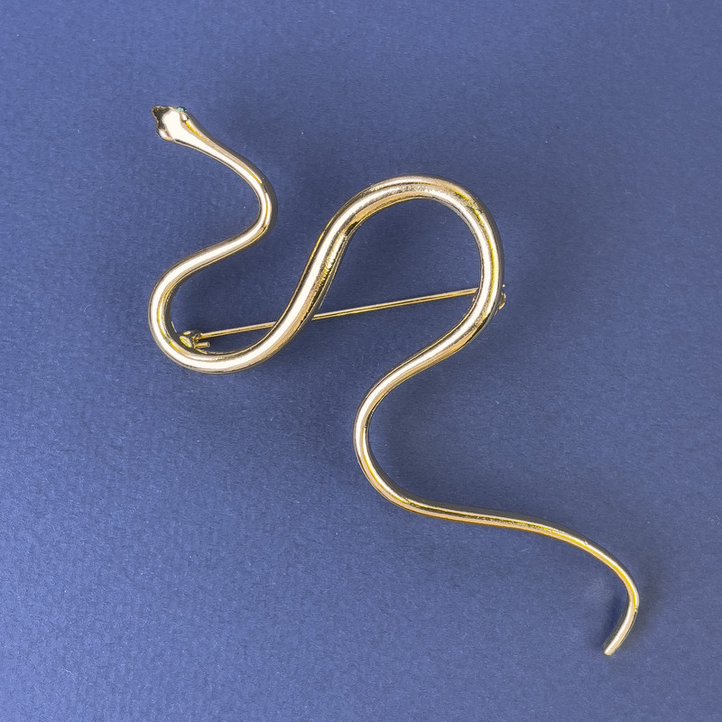 Brož Had zlatistého kovu 98×50 mm+