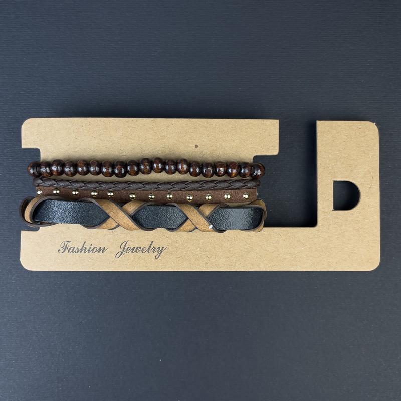 Trojitý náramek z ekokůže na zatahování, délka 18–24 cm, korálky 6 mm