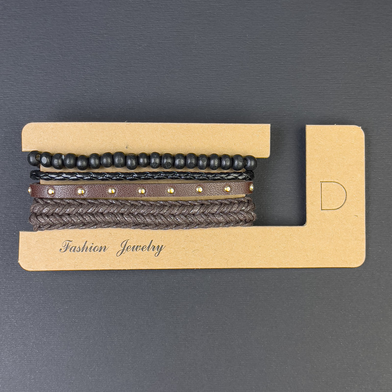 Trojitý náramek z eko kůže na stažení, délka 18–24 cm, korálky 6 mm