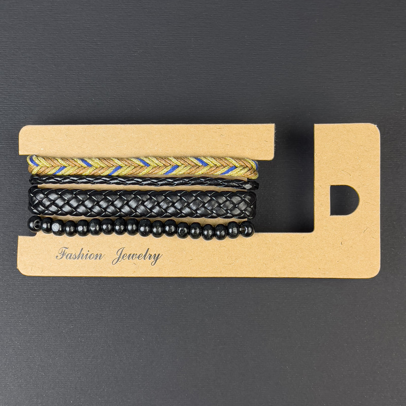 Trojitý náramek z ekologické kůže na stažení, délka 18–24 cm ±, korálky 6 mm ±, délka 18 cm elastický