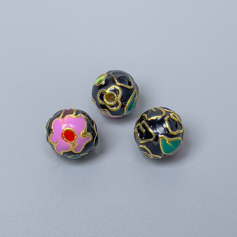 Korálka Cloisonné černá-fialová-zelená 10 mm