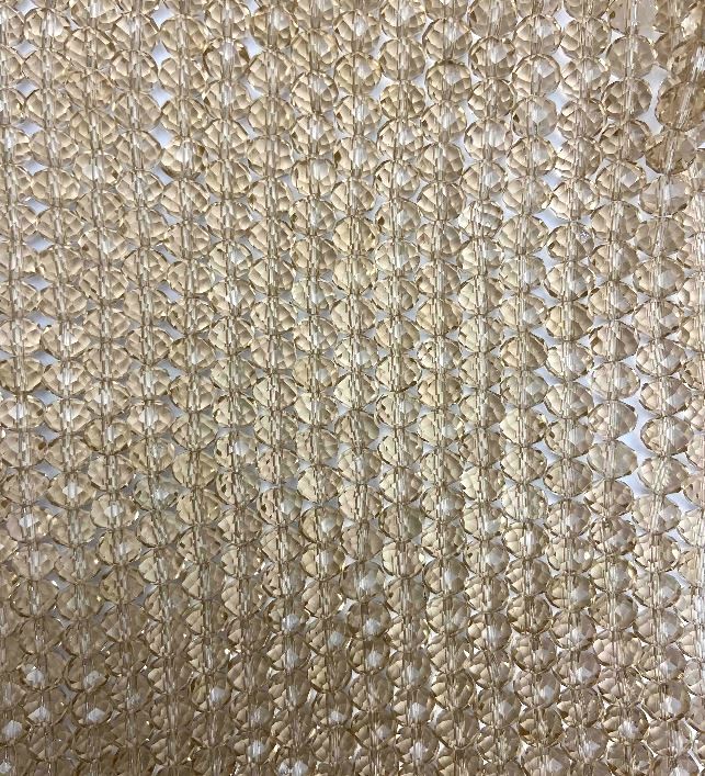 Korálky českého křišťálu na vlasové šňůře, jantarově průhledné, facetované rondely, průměr 8×6 mm, délka cca 40–41 cm +