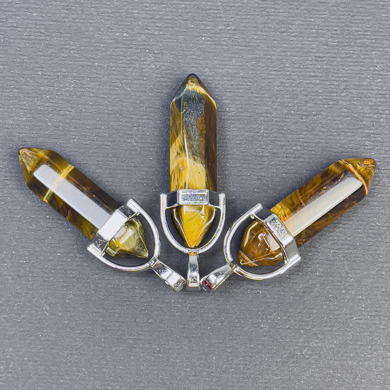 Přívěšek z tygřího oka ve tvaru šestiúhelníku, krystalová koule 8×31×41 mm+