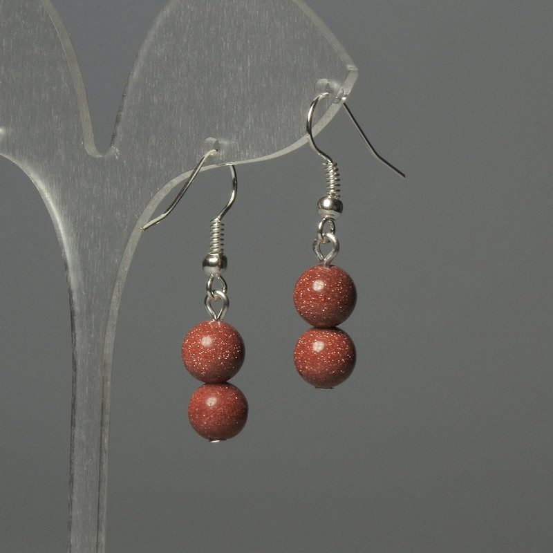 Náušnice z aventurinu «Zlatý písek» korálek 8 mm, délka 32 mm