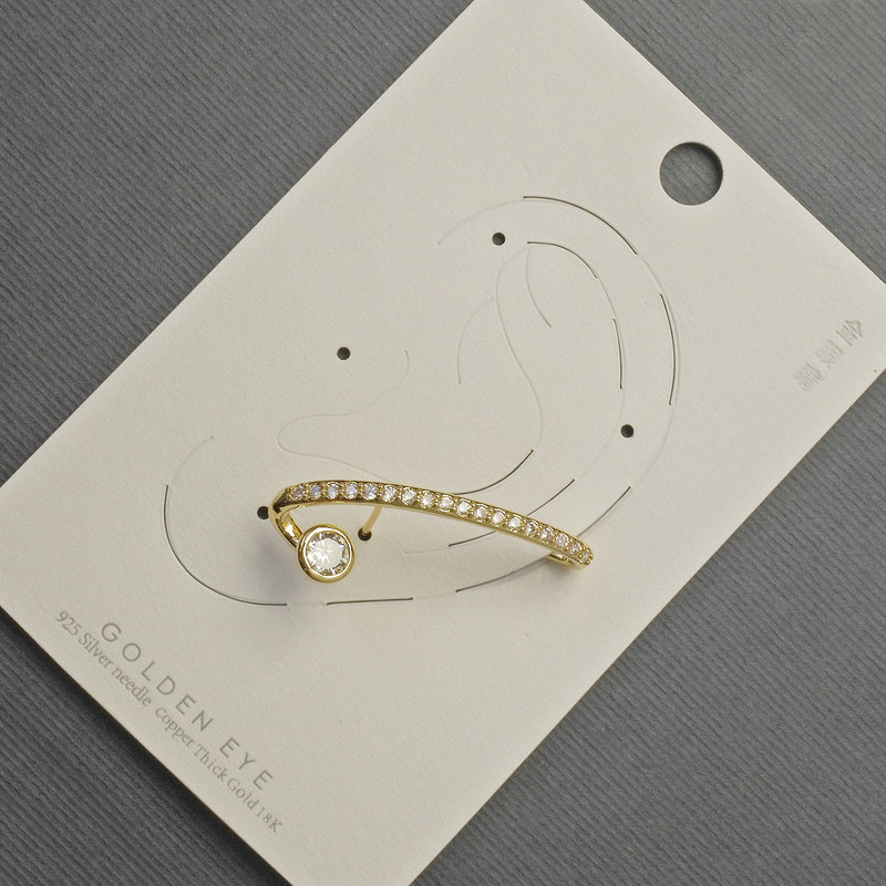 Сережка Каф на вушко золотистий метал 12х32мм+- білі стрази