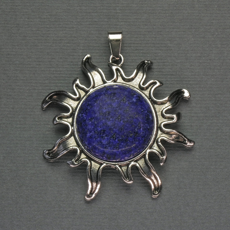 Přívěšek Slunce z lazuritu, 42 mm, délka 48 mm ±, stříbrný kov