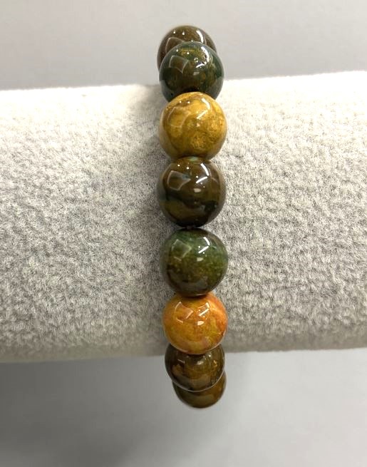 Náramek z jaspisu – hladká kulička, průměr 10 mm ± (elastický), délka 18 cm+