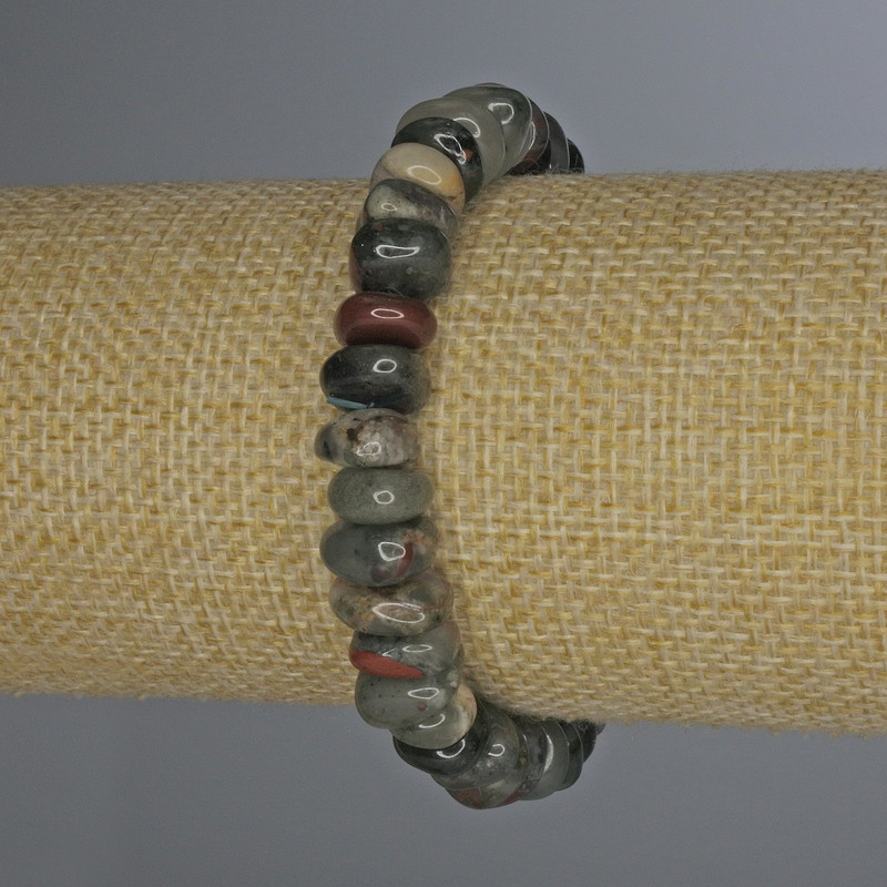 Náramek z jaspisu s galetovými korálkami, průměr 10×5 mm ±, délka 18 cm, na elastické šňůře