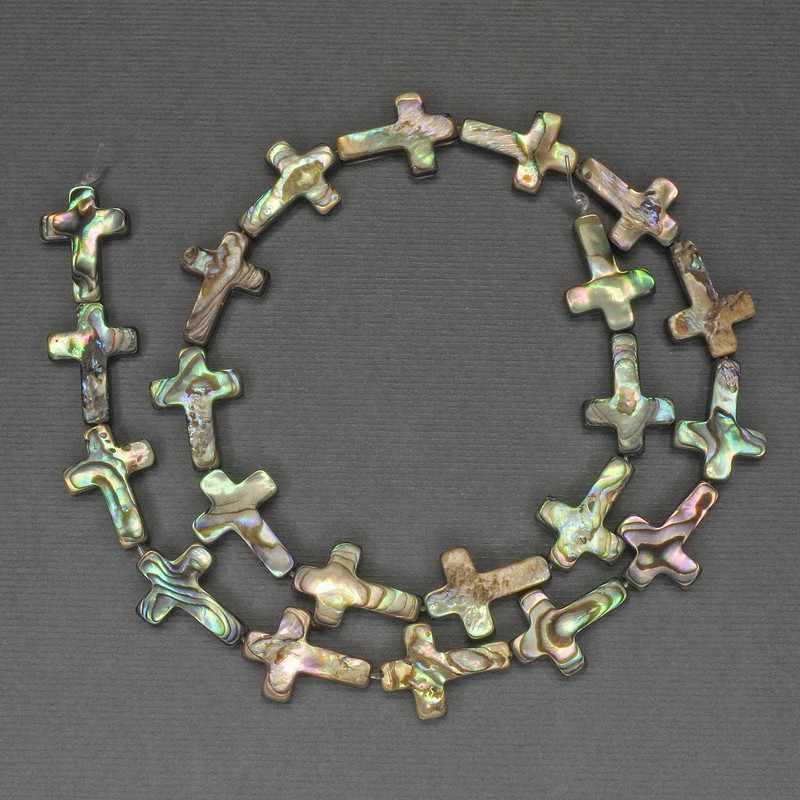 Korálky haliotisu ve tvaru kříže, průměr 18×12 mm, délka cca 40 cm na niti