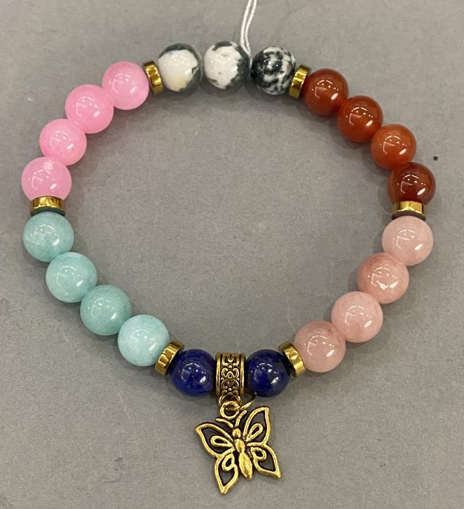 Náramek Směs hladkých kuliček 8 mm ± s kovovými vložkami, délka 18 cm elastický