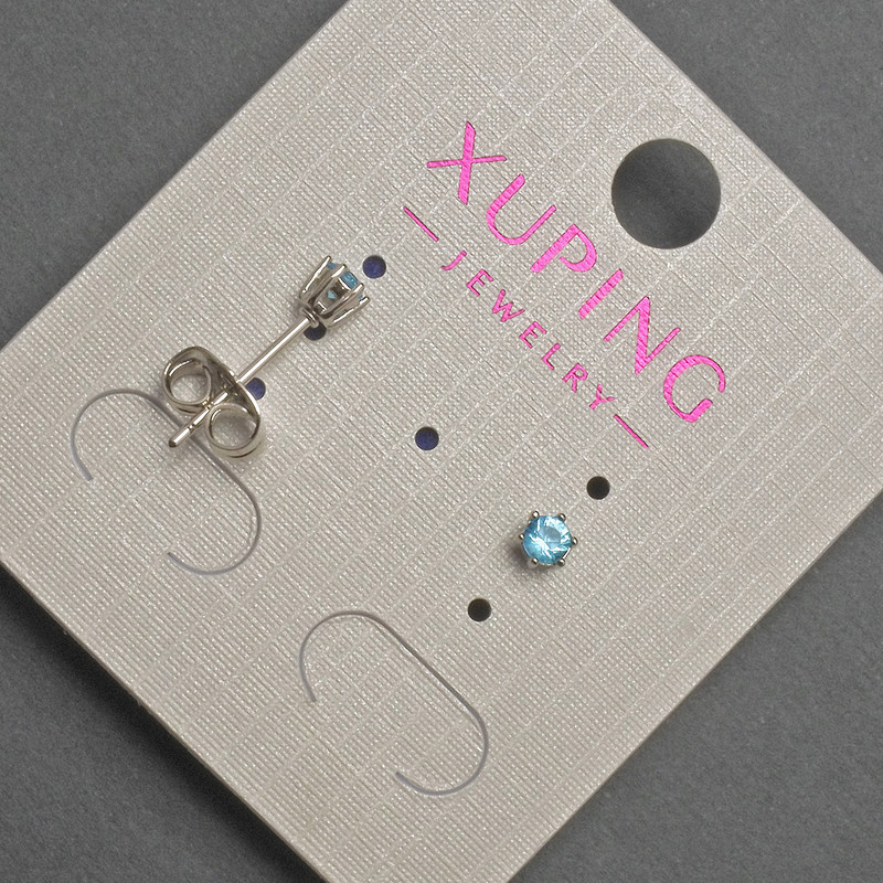 Сережки пусети кульчики Xuping з блакитним кристалом, діаметр 3мм+- родій