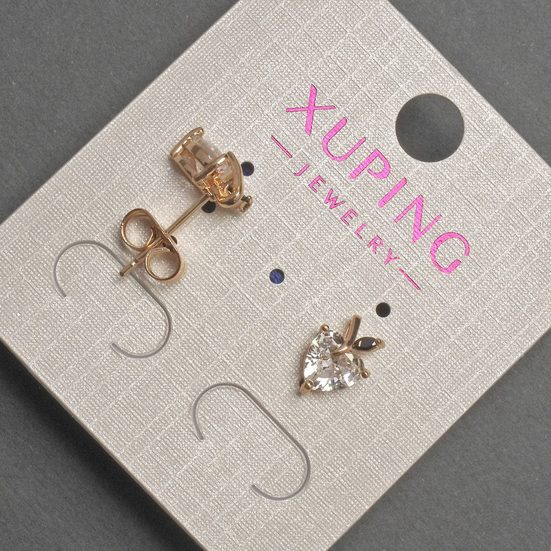 Náušnice pecky Xuping ve tvaru srdce se bílým krystalem, rozměry 7×10 mm, pozlacené 18K