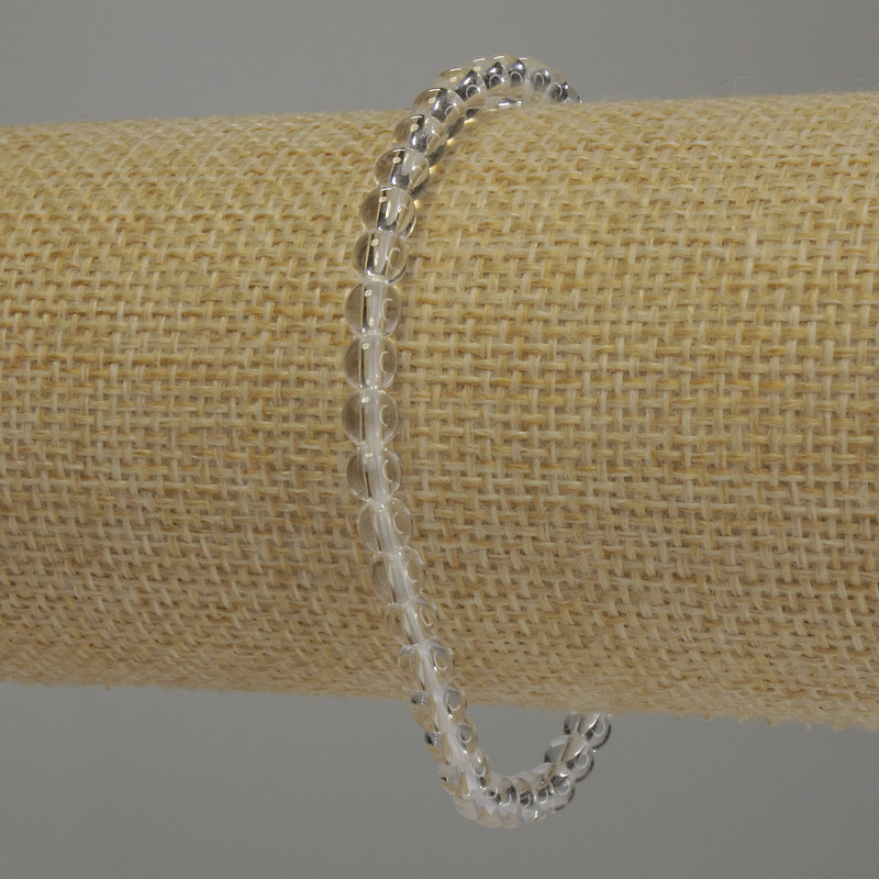 Náramek z horského křišťálu – hladké kuličky, průměr 4 mm ±, délka 18 cm, pružný