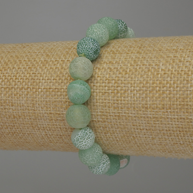 Náramek Mrazivý achát – hladké kuličky, průměr 10 mm ±, délka 18 cm, elastický