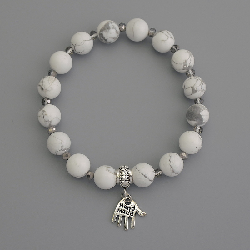 Náramek z chalcedonu – kuličky Ø 8 mm ±, český křišťál rondel 3,5×3 mm ±, délka cca 18 cm ±, elastický základ