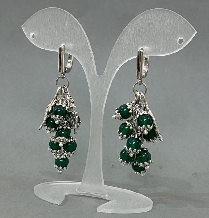 Náušnice Hrozen kočičího oka, korálky 6 mm, délka cca 57 mm