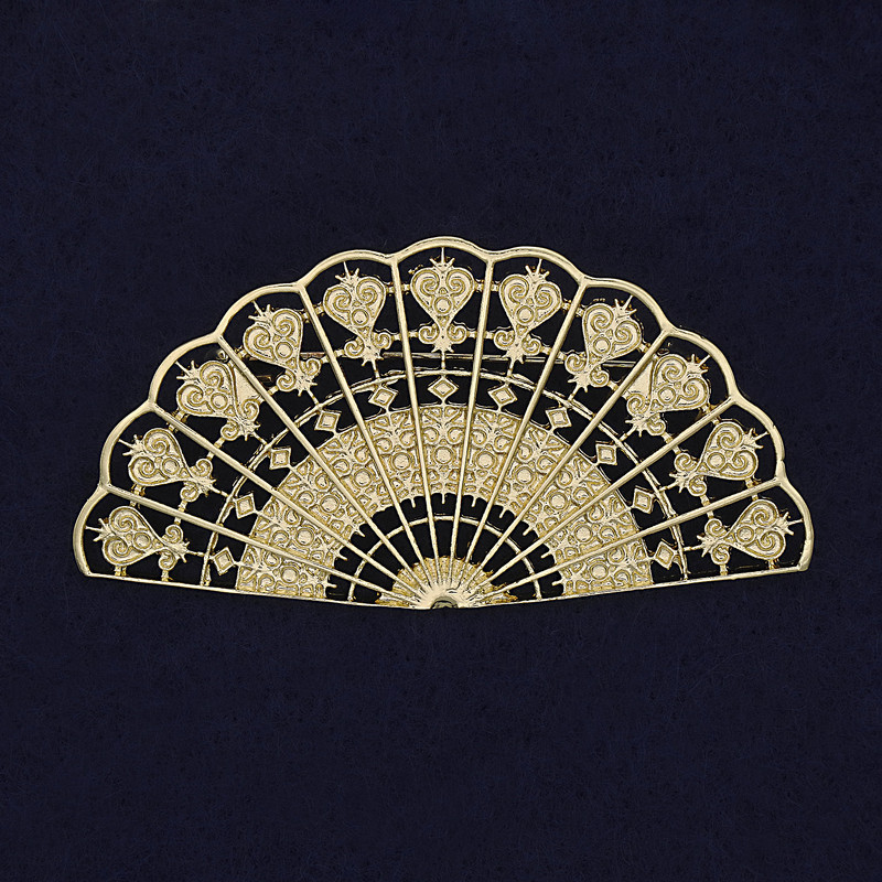 Brož Vějíř ze zlatistého kovu 62×32 mm+