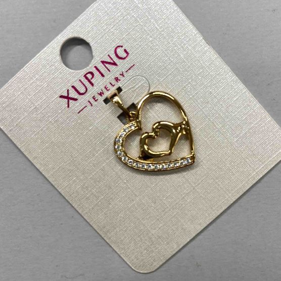 Přívěsek Xuping „Srdce“ s bílými štrasovými kamínky, průměr cca 18 mm, délka cca 26 mm, pozlacené 18K