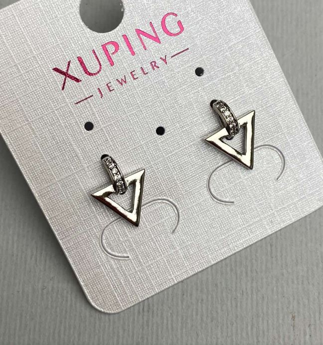 Náušnice peckové Xuping se bílými štrasovými kamínky, průměr 10×13 mm, rhodiované