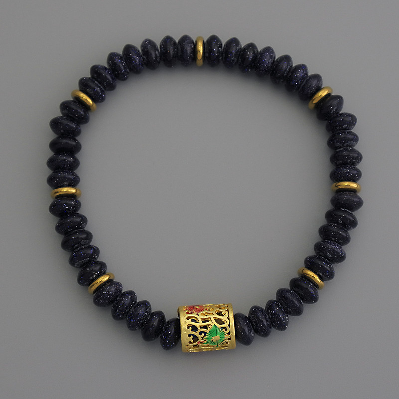 Náramek z aventurínu Noční Kaïra rondel, průměr 6×3 mm, s kovovými vložkami, délka 18 cm, pružný