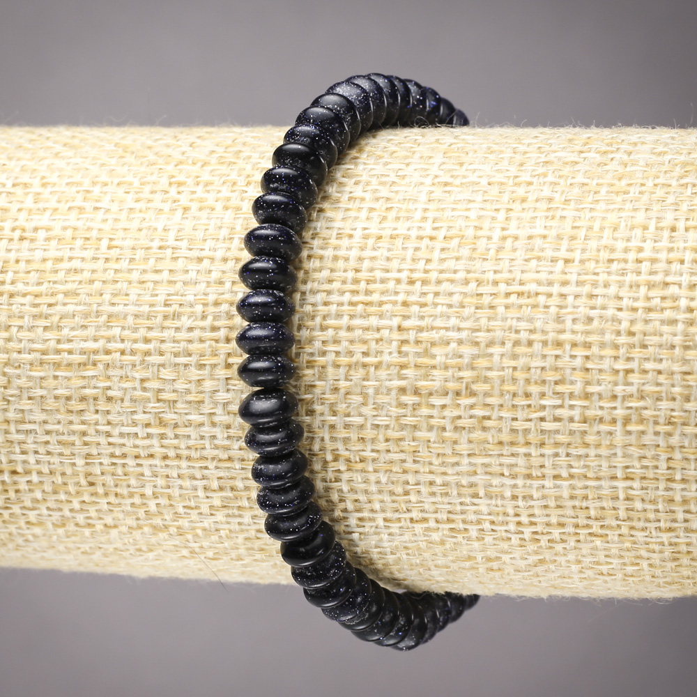 Náramek na gumičce z modrého aventurínu, Noc Káhiry, hladký rondel, průměr 6×3 mm+