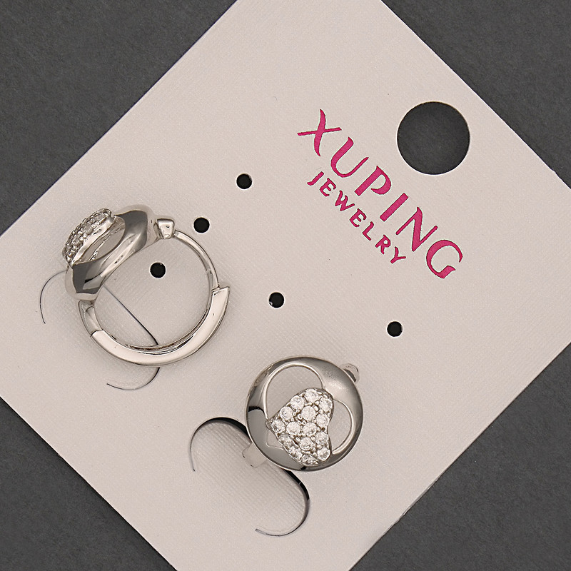 Náušnice Xuping s bílými štrasovými kamínky, průměr 10×13 mm, rhodiované
