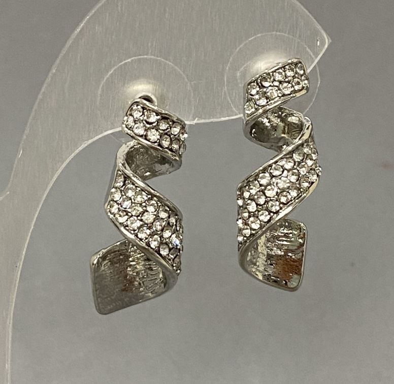 Náušnice pecky bílé štrasové, rozměr 10×28 mm, stříbrný kov