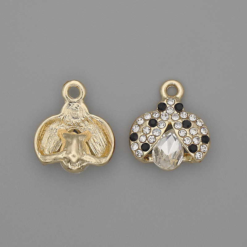 Přívěšek Sluníčko se štrasami, stříbrný kov, rozměry cca 15,5 × 15 × 5 mm, balení 2 ks