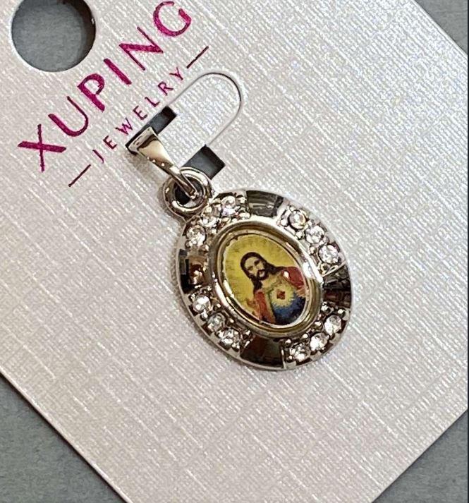 Přívěšek "Ikona" Xuping, rhodiovaný s bílými krystaly, průměr 20×13 mm, délka cca 25 mm