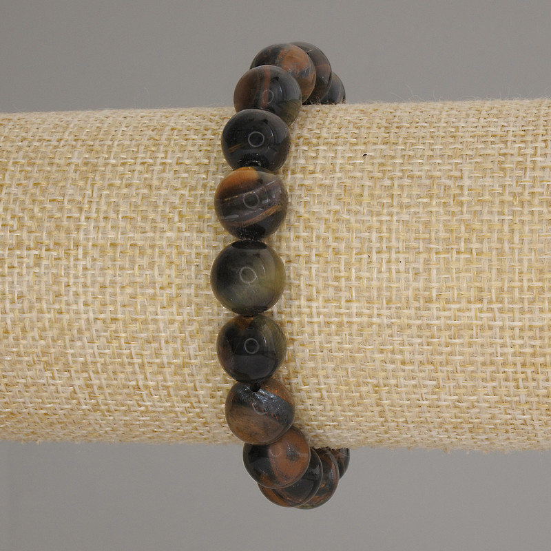 Náramek ze sokolího oka, hladká kulička, průměr 10 mm, délka 18 cm, elastický