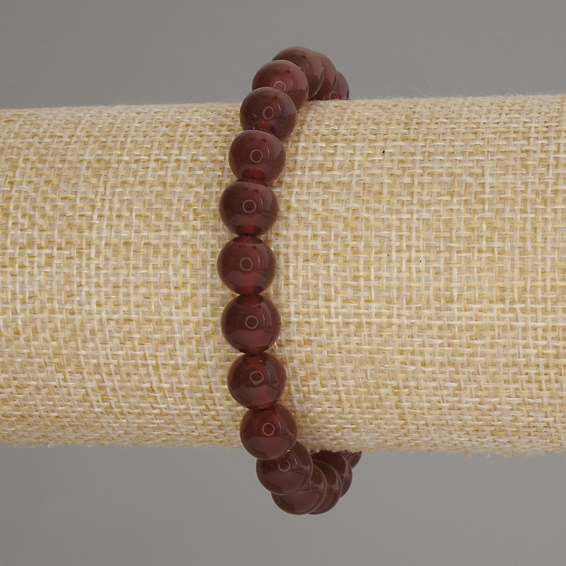 Náramek z karneolu, hladké kuličky, průměr 8 mm ±, délka 18 cm ±, elastický
