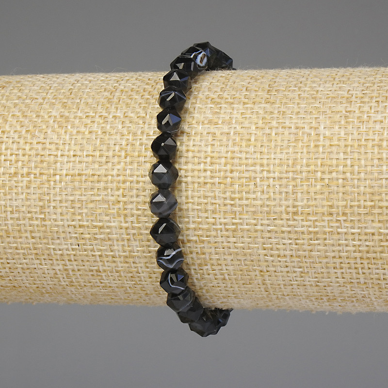Náramek z achátu fasetovaný 6 mm, délka 18 cm, elastický