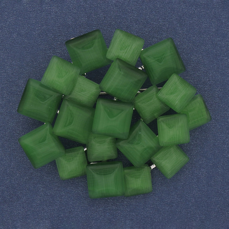 Brožka-přívěšek Akcent se zeleným kočičím okem, stříbrný kov, 46×50 mm+