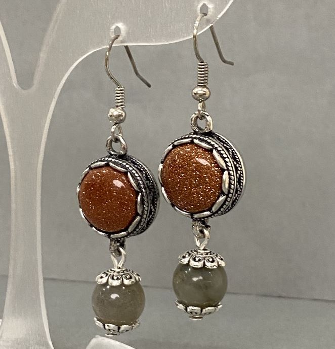 Náušnice s aventurínem 'Zlatý písek' a kuličkami labradoritu