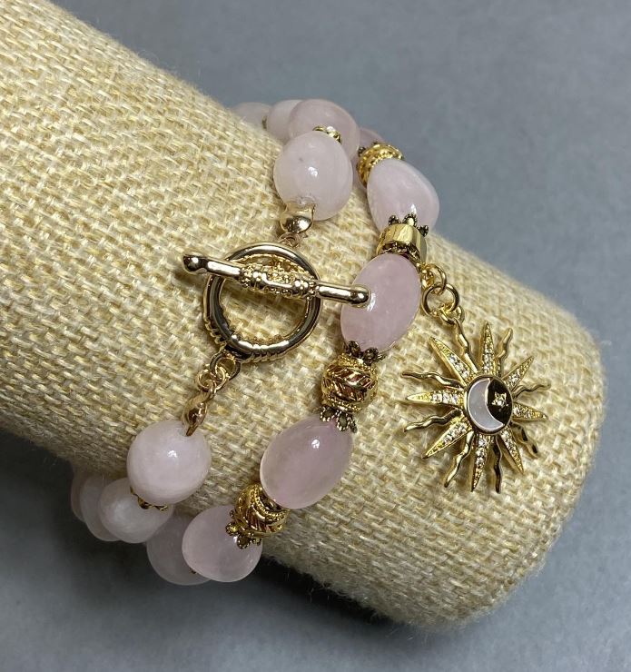 Sada náramků z růžového křemene, broušené korálky 12×10 mm, délka 20 mm