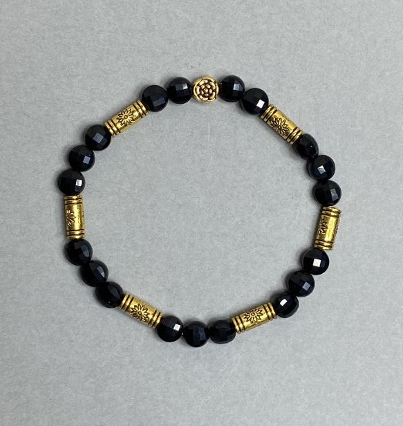 Браслет Турмалін гранована монетка 6мм+- з металевими вставками, довжина 18см стрейч