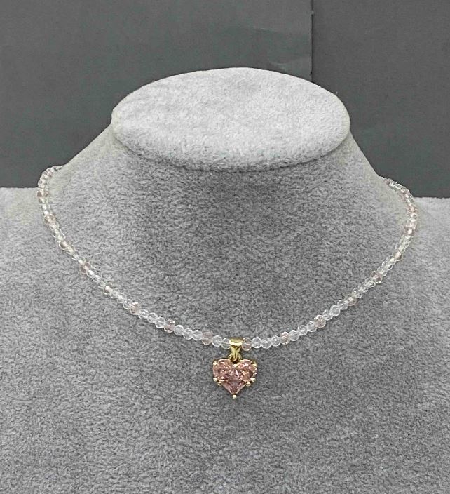 Choker z českého křišťálu s facetovanými rondely 3×2,5 mm, s přívěskem, délka 38 cm + 5 cm prodlužovací řetízek