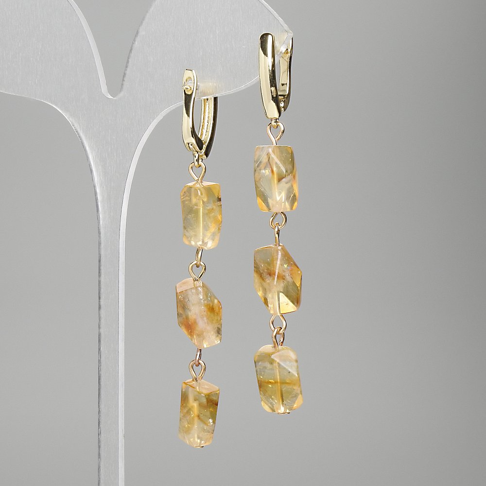 Náušnice z citrínu, mnohoúhelníky 10–12×8 mm, délka 66 mm