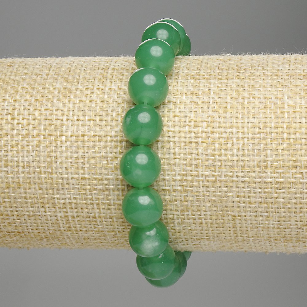 Náramek z chrysoprasu – hladké korálky, průměr cca 10 mm, délka 18 cm, elastický