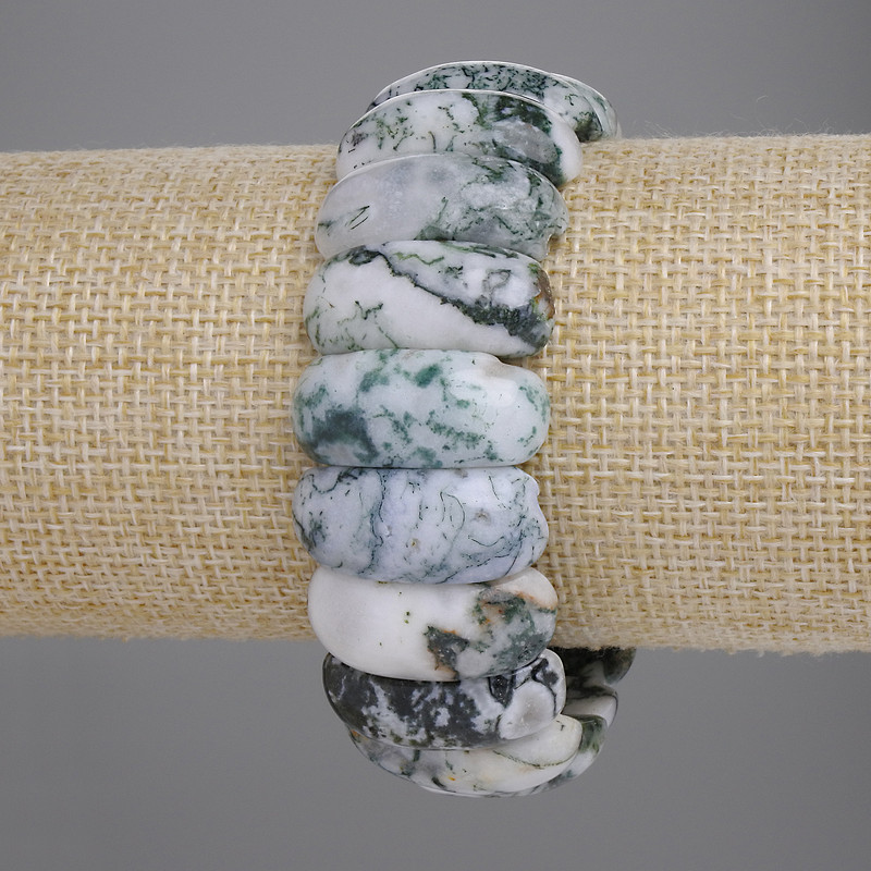 Náramek z mechového achátu – články 25×11 mm, délka cca 18 cm, elastický