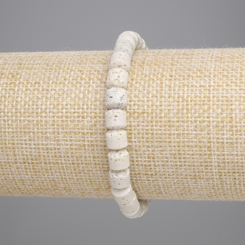 Náramek z vulkanické lávy, válcové korálky o průměru 6×6 mm, délka 18 cm, elastický