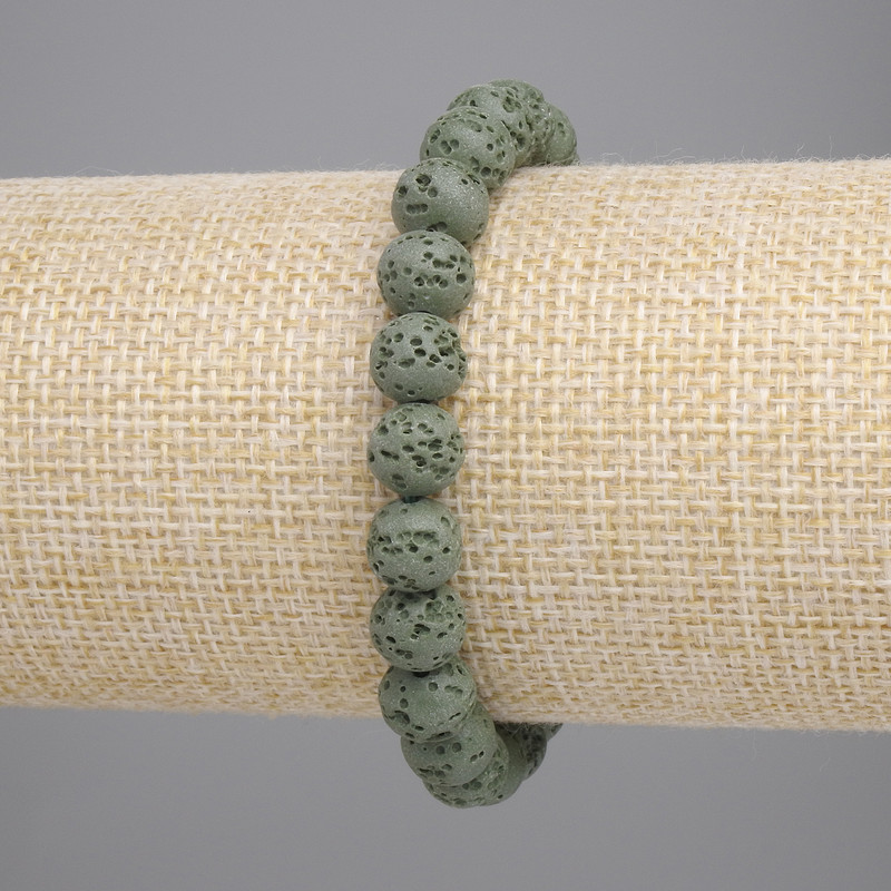 Náramek ze zelené vulkanické lávy – korálky, průměr 8 mm, délka 18 cm, elastický