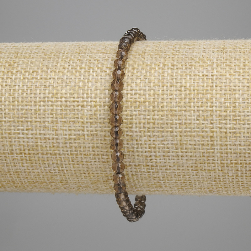 Náramek z dýmového topazu, broušené kuličky 4 mm, délka 18 cm, elastický