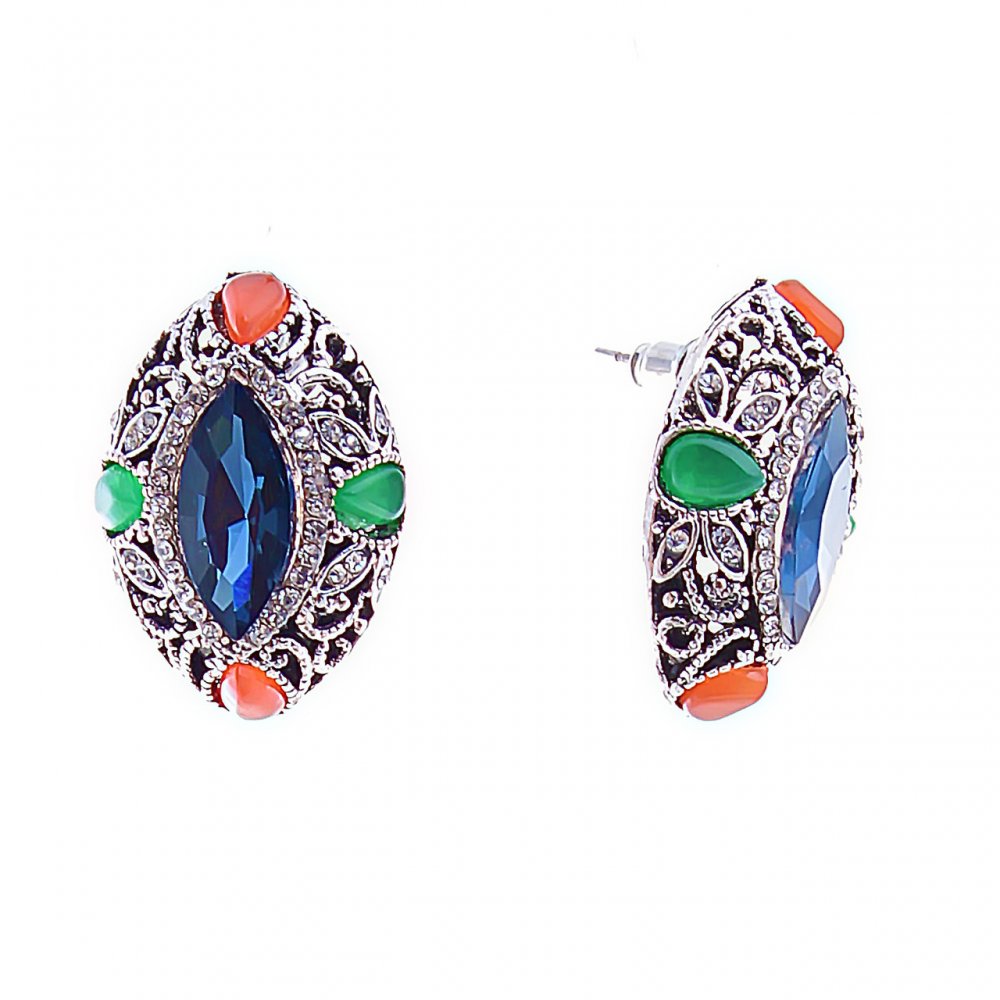 Náušnice pecky se modrými krystaly «markýz»