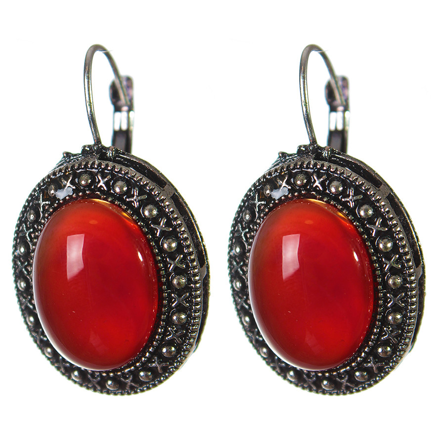 Sleva náušnice s obroučkou „tečka křížek“ oválný kámen 2,5×2 cm, délka 3,8 cm