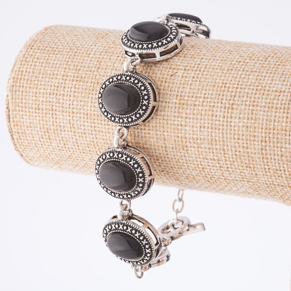 Výprodej: náramek z achátu v ohradě «kapka křížek» – oválný kámen 22×18 mm, 7 ks, délka 20–22 cm