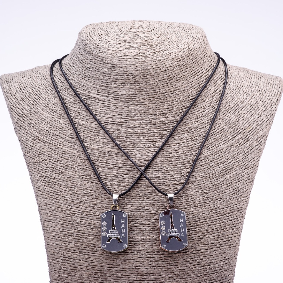 Párový přívěsek přátelství „Eiffelova věž“ na šňůře, délka 45 cm, průměr 20×30 mm, barva kovu „stříbro“