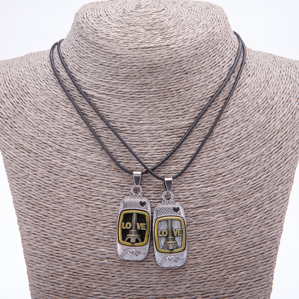 Párový přívěsek přátelství Love na šňůře, délka 45 cm, barva kovu "stříbro a bronz"