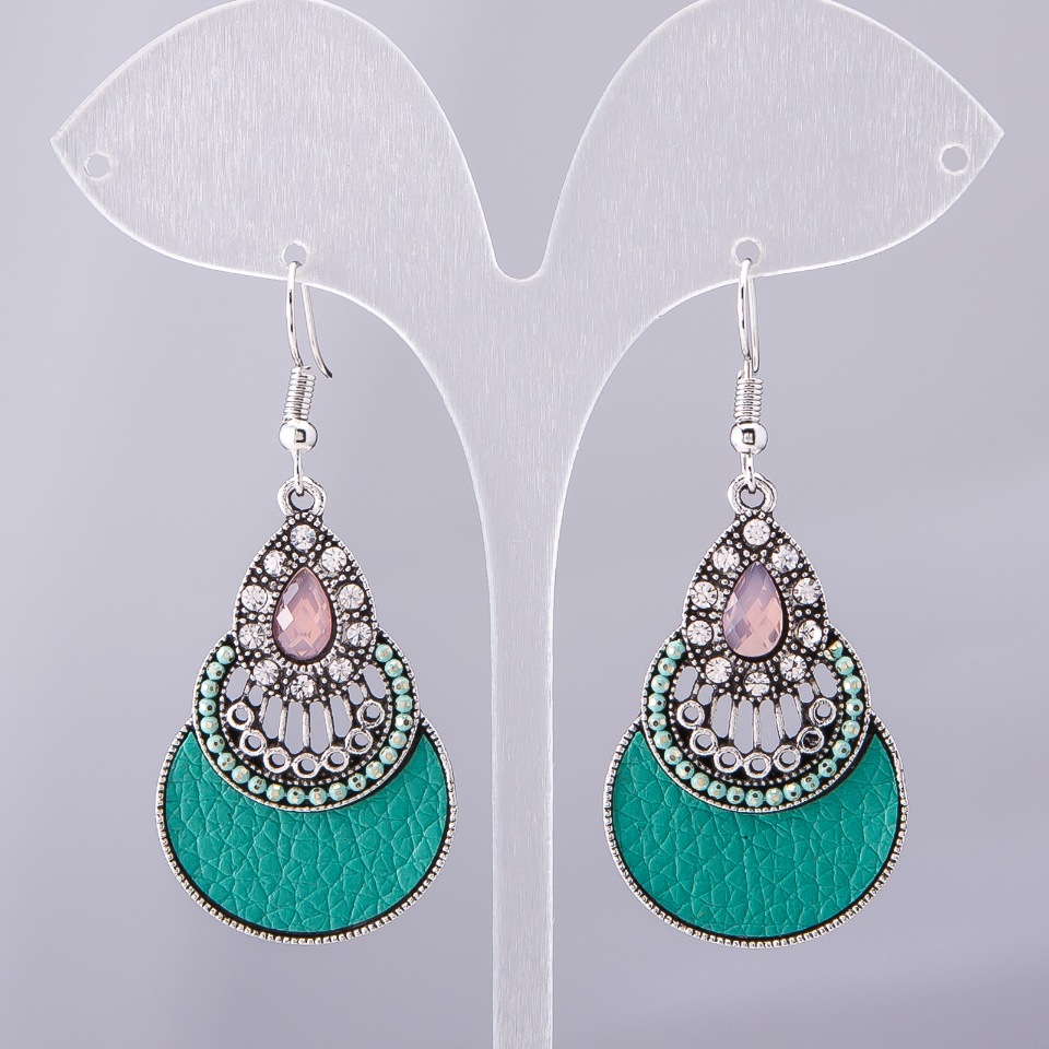 Náušnice „Kapka“ série ručně vyráběná zelené, d-40×25 mm, délka 5,5 cm